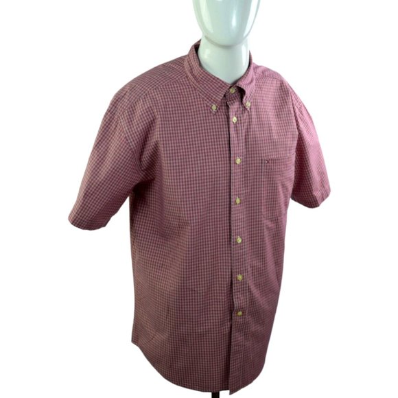 Tommy Hilfiger Men sz XL Plaids Windowpane Short Sleeve Shirt Buttons Down Red - Picture 1 of 11